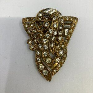 Vtg 1940 GOODY  gold tone rhinestone art deco dress clip brooch